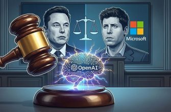 A conceptual editorial illustration showing a wooden judge's gavel striking a glowing, futuristic artificial intelligence circuit board, symbolizing the legal battle between Elon Musk and OpenAI over the company's mission and corporate structure.